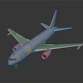 White Commercial Airplane Model Display With Twin Engines Extended Wings And Tail On Dark Background