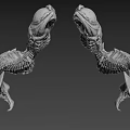 Symmetrical Alien Creature Characters 3D Model With Long Neck Open Mouth Skeletal Structure And Claws