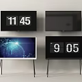 Four Wall Mounted and Stand Mounted TVs Showing Time and Digital Globe Network 3d model