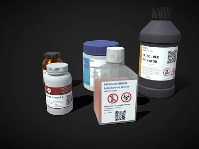 Labeled Medical Device Bottles For Laboratory Protection With Safety Seals And Scientific Labels 3d model