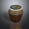 Artistic Hand Carved Decorative Jar With Intricate Patterns And Gold Accents
