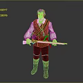 Red haired man in white shirt brown vest black pants brown boots holding long gun