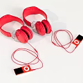 Red Over Ear Headphones With Connected MP3 Players On White Background