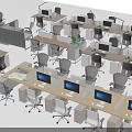 Modern Office Workspace With Multiple Office Desks Computers Chairs And Green Plants 3d model