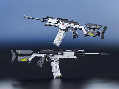 Modern Advanced Weapons Two Tactical Firearms With White Gray Finish And Yellow Accents 3d model
