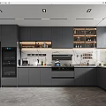 Modern Kitchen With Gray Cabinets Stainless Steel Appliances And Marble Countertop Built in Design Layout