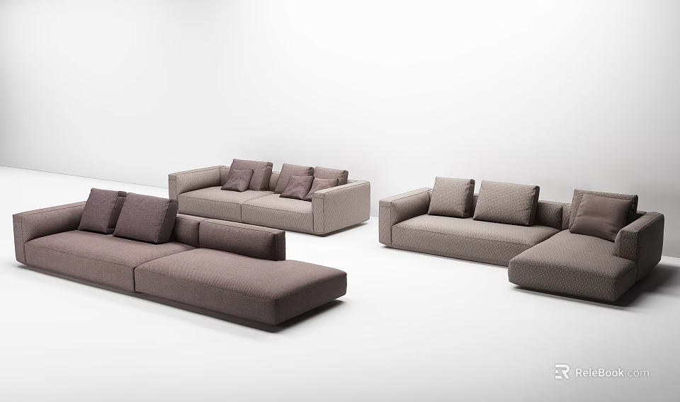 Modern Sofa Set With Neutral Fabric Upholstery And Plush Decorative Cushions 3d model 