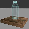 Simple Transparent Glass Bottle Standing On Rustic Wooden Base Platform 3d model
