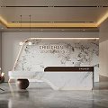 Modern company front desk background wall sofa reception area leisure chair chandelier 3d model