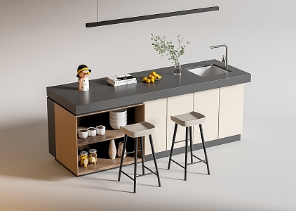 Modern Bar Chair Combination Western Kitchen Bar Counter Central Island Sink Bar Chair 3d model