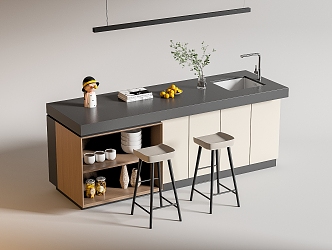 Modern Bar Chair Combination Western Kitchen Bar Counter Central Island Sink Bar Chair 3d model