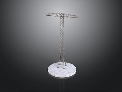 Detailed Electric Power Transmission Tower Model With Metallic Frame On White Circular Base 3d model