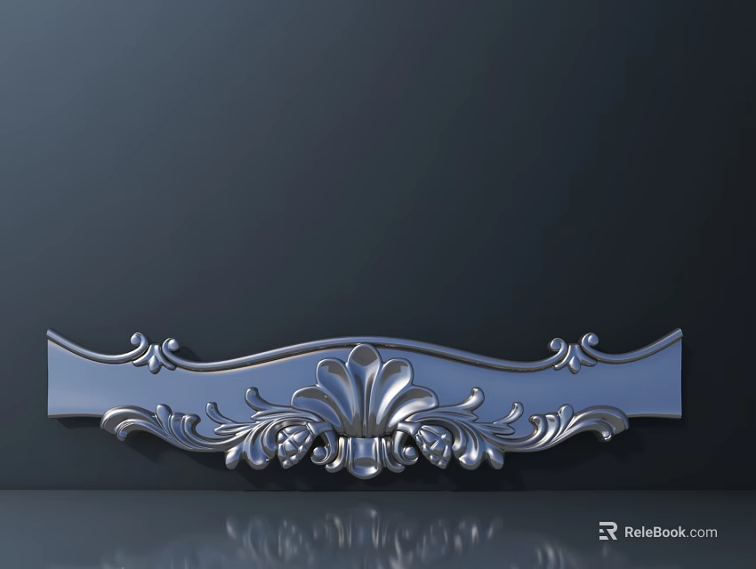 Silver Carved Decorative Ornament With Intricate Floral Pattern For Wall Accent 3d model 