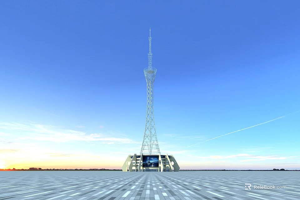 Steel Tower Structure With Open Plaza And Blue Sky Background At Sunset 3d model 