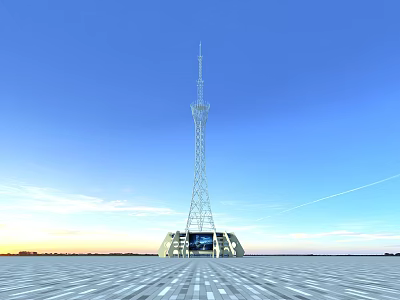 Steel Tower Structure With Open Plaza And Blue Sky Background At Sunset 3d model