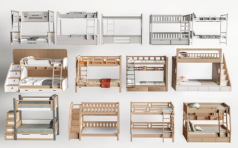 high and low bed bunk bed bunk bed 3d model