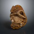 Intricate Handcrafted Rat Carving With Detailed Leaves And Fruits Decorative Art Piece