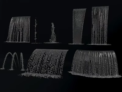 Different Types of Water Fountains Featuring Waterfall Column and Spray Designs 3d model