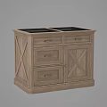 Rustic Wooden Dining Set Featuring Drawers Cabinet Doors And Storage Design 3d model