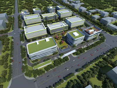 Modern Industrial Factory Buildings With Green Roofs Landscaped Surroundings And Organized Layout 3d model
