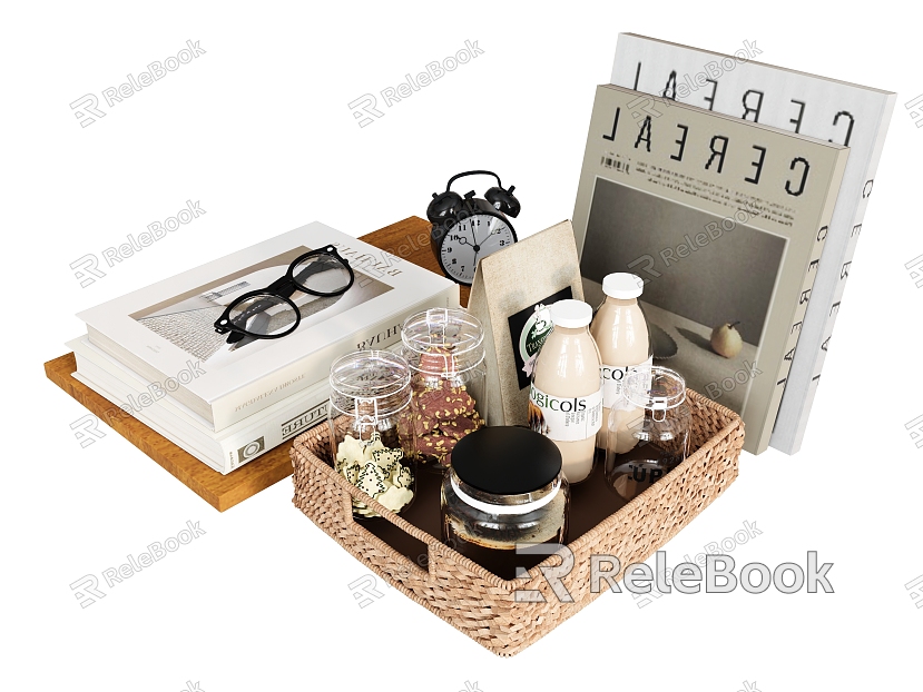 Books Books Bamboo Basket Ornaments Glass Bottle Glass Jar model