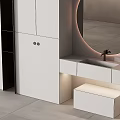 Modern Minimalist Vanity With White Cabinets Round Mirror And Ring Light