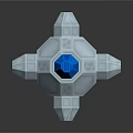 Mechanical Equipment With Blue Hexagonal Top And Silver Gray Structure On Black Pole