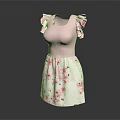 Elegant Pink Dress with Ruffle Sleeves and White Base Pink Floral Pattern