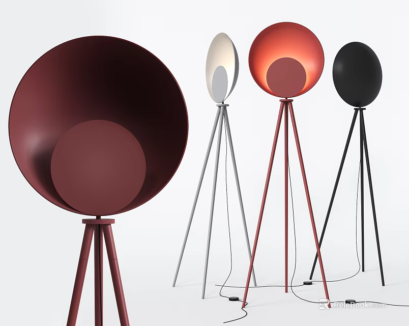 Modern Tripod Floor Lamp with Round Shade and Various Colors for Home Decor 3d model 