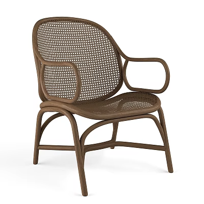 Stylish Brown Woven Leisure Chair With Curved Armrests And Sturdy Frame 3d model