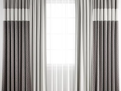 Modern Curtains Design With Patterned Panels And Sheer White Layers 3d model