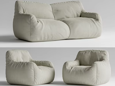 Modern Beige Upholstered Sofa Set With Two Seater And Cozy Armchairs Design 3d model