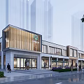 Bustling Modern Commercial Street Featuring Contemporary Architecture Starbucks Shop Pedestrians Lush Greenery And Tall Buildings