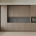 Modern Light Wood Kitchen Cabinets With Black Countertop And Built in Oven