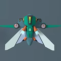 Green Orange Sci Fi Aircraft Engine With Propellers Wings And Modern 3D Design 3d model