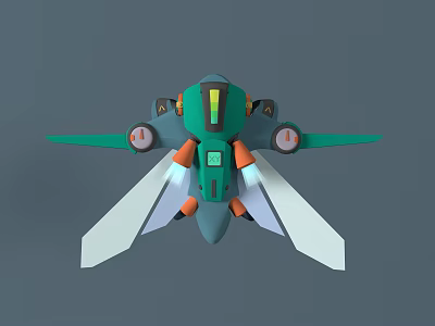 Green Orange Sci Fi Aircraft Engine With Propellers Wings And Modern 3D Design 3d model