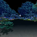 Mystical Night Forest Scenery With Calm Lotus Pond Bright Full Moon And Lush Glowing Trees