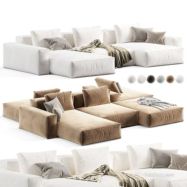 Modern Sectional Sofa With Multiple Color Options Plush Pillows And Cozy Throw Blanket 3d model 