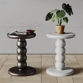 Dark And White Side Tables With Rounded Layered Design Magazine Bowl And Potted Plant