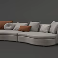 Gray Curved Two Seater Sofa With Multiple Brown And Patterned Cushions For Modern Interior 3d model