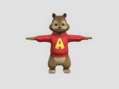 Cute Squirrel Character In Red Hoodie With Yellow Letter A And Outstretched Arms 3d model