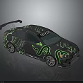 Custom Race Car With Green Snake Pattern Rear Spoiler And Black Body Design