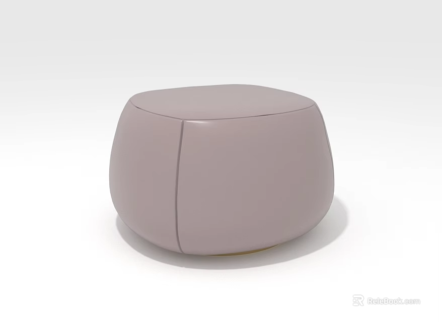 Light Purple Round Smooth Leather Ottoman with Modern Minimalist Design for Living Room 3d model 