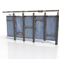 Weathered Blue Wooden Fence With Metal Brackets And Crossbar