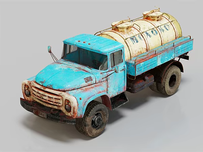 Vintage Blue Milk Tanker Truck Model With Rusty Exterior Details 3d model