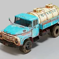 Vintage Blue Milk Tanker Truck Model With Rusty Exterior Details