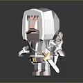 Low Poly 3D Cartoon Character Design Of Hooded Bearded Adventurer With Backpack And Belt