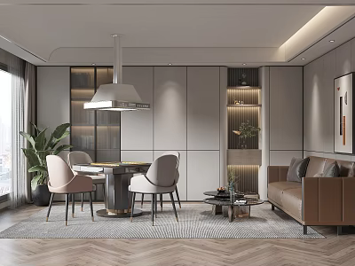 Hotel Mahjong Room Modern Interior Design With Sofa Dining Table And Green Plants 3d model