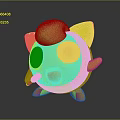 Cute Pink Cartoon Character With Cat Ears Big Blue Eyes Holding Green Microphone