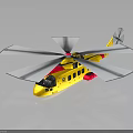 Yellow and Red Aerospace Helicopter Model with Multiple Rotors and Reflection on Black Background
